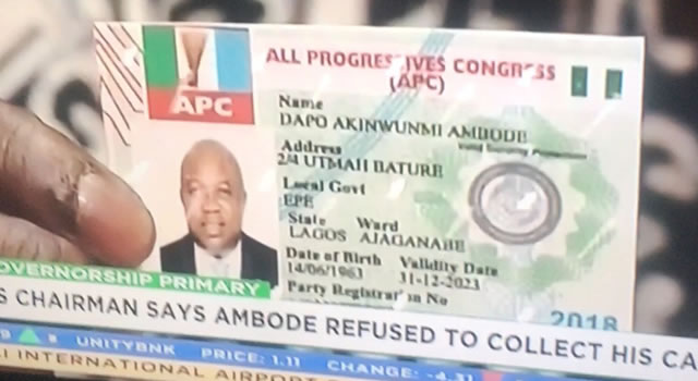 Ambode Receives APC Membership Card Ahead Of Primaries