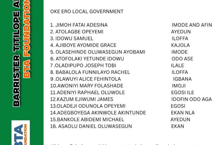 Online Banking: BTA Foundation Picks 15 Beneficiaries From Oke-ero LG